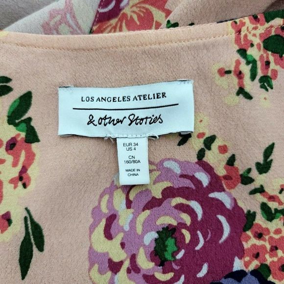 & Other Stories 4 Dusty Rose Pink Boho Floral‎ Wrap Tie Waist Summer Dress - Picture 10 of 12